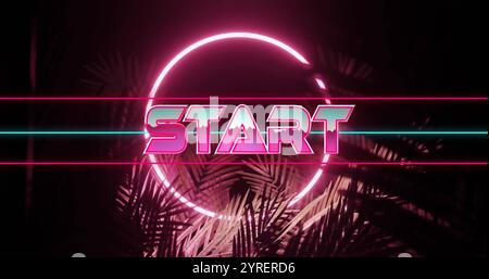 Image of start text over neon pattern background Stock Photo