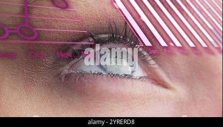 Image of data processing over close up of woman's eye Stock Photo