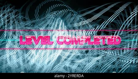 Image of level completed text over neon pattern background Stock Photo