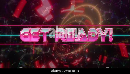 Image of get ready text over neon pattern background Stock Photo
