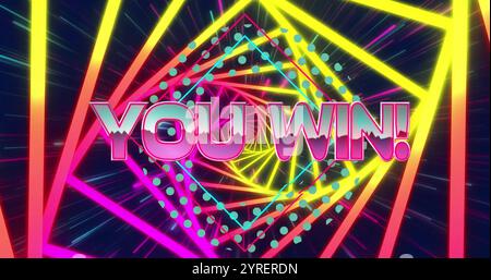 Image of you win text over neon pattern background Stock Photo
