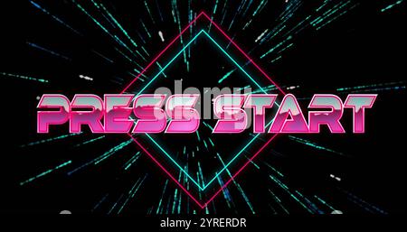 Image of press start text over moving shapes Stock Photo