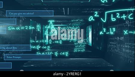 Image of ai text and mathematical data processing Stock Photo