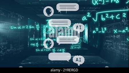 Image of ai text and mathematical data processing Stock Photo