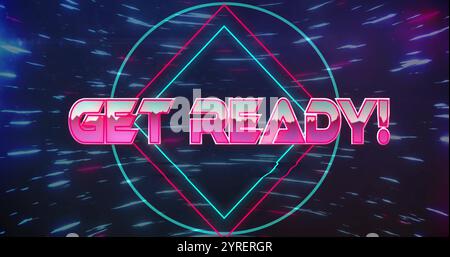 Image of get ready text over neon pattern background Stock Photo