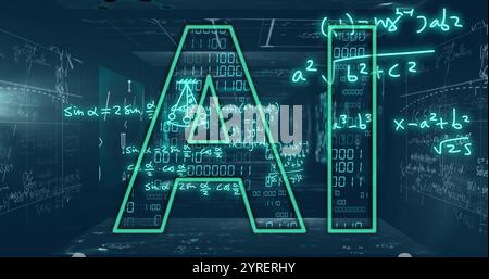 Image of ai text and mathematical data processing Stock Photo
