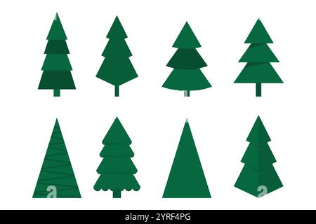 Christmas tree set. Festive green icons. Pine shapes vector. Holiday design. Stock Vector