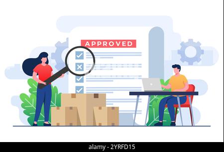 Inventory control concept flat illustration vector template, Warehouse management, Logistic service, Warehouse employees maintain shipment records, Ma Stock Vector
