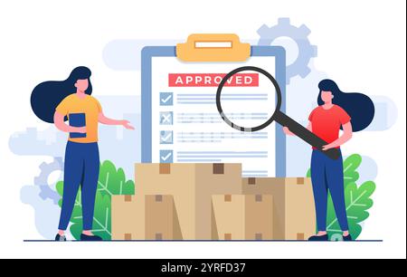 Inventory control concept flat illustration vector template, Warehouse management, Logistic service, Warehouse employees maintain shipment records, Ma Stock Vector