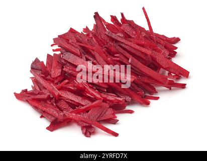 pile of chopped or cut beetroot for cooking or garnishing isolated white background, low calories and nutritional bright red vegetable Stock Photo