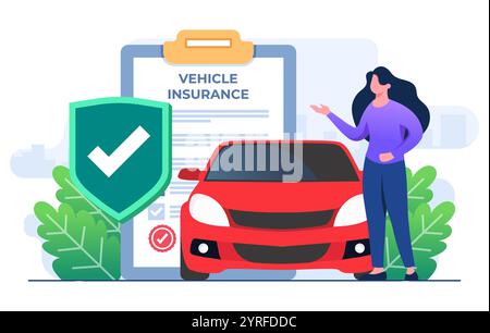 Vehicle insurance flat illustration vector template, Auto insurance, Car safety, assistance and protection concept for, ui, web design, landing page, Stock Vector