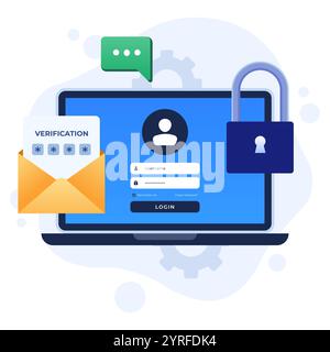 Two-step verification flat illustration vector template, OTP, Authentication password, One-time password for secure website account login, Login page Stock Vector