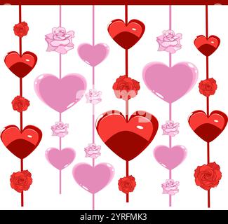 Valentines day background with hearts and roses. Vector illustration. Stock Vector