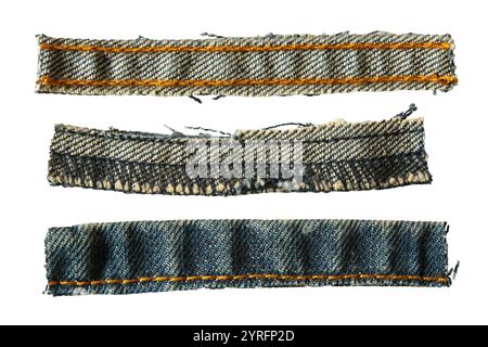 Strips of Jeans cloth with seams and stitches on white background with clipping path Stock Photo