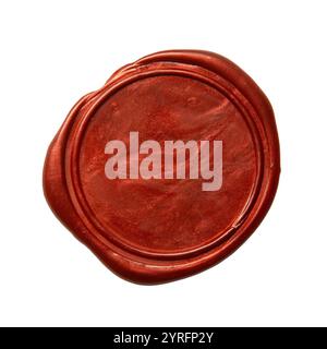 Red vintage wax seal stamp on white background with clipping path Stock Photo