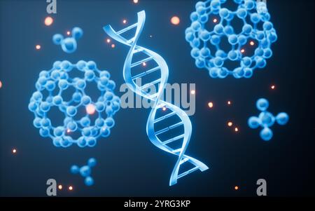 DNA and molecules, skin care and molecular structure, 3d rendering. 3d illustration. Stock Photo