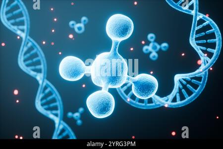 DNA and molecules, skin care and molecular structure, 3d rendering. 3d illustration. Stock Photo