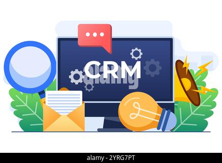 CRM, Customer Relationship Management concept flat vector illustration template for website banner, Organization of data on work with clients, Company Stock Vector