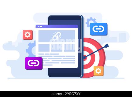 Link management concept flat illustration vector template for website banner, landing page infographic, mobile app, Search engine optimization Stock Vector