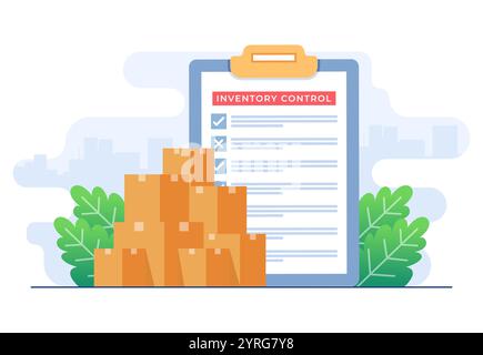 Product inventory management concept flat vector illustration concept, Warehouse management, Managing incoming and outgoing goods Stock Vector