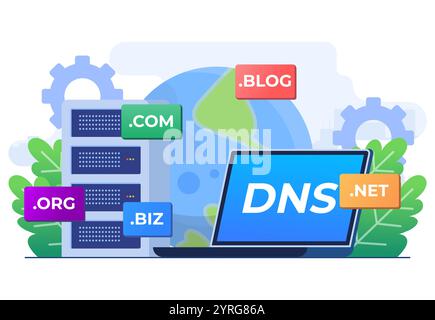Domain name system concept flat illustration vector template, DNS, Website domain name, Internet or cyberspace, Domain registration web page, Choose, Stock Vector
