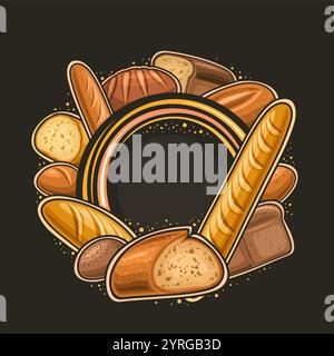 Vector Bread Frame with copy space for ad text, decorative square placard with assorted wholegrain bread composition, circle sign board with group of Stock Vector