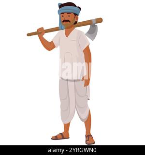 Indian farmer. Village rural character worker in nature exact vector ...