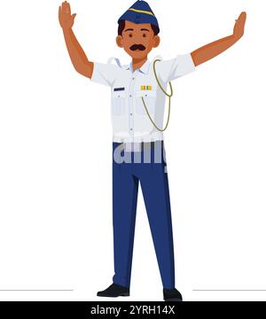 Traffic police making stop sign with hand, Indian traffic police Stock Vector