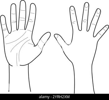 Human hands, human palms and wrist, Hand drawn in thin line style Stock Vector