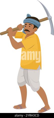Farmer labour, Indian agriculture, happy farmer day, Hand drawn in thin ...
