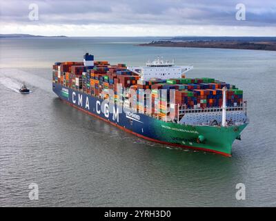 Aerial view of the LNG-powered container ship CMA CGM Jacques Saade ...