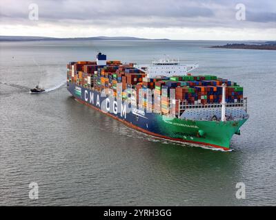 Aerial view of the LNG-powered container ship CMA CGM Jacques Saade ...