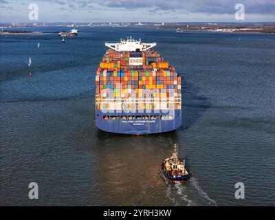 Aerial view of the LNG-powered container ship CMA CGM Jacques Saade ...
