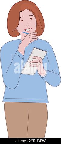 woman is thinking and Writing notes Stock Vector