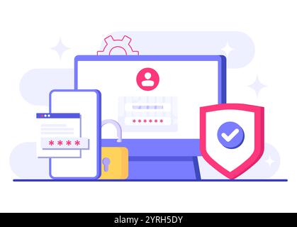Two-step verification flat illustration vector template, OTP, Authentication password, One-time password for secure login for a account or app, Login Stock Vector