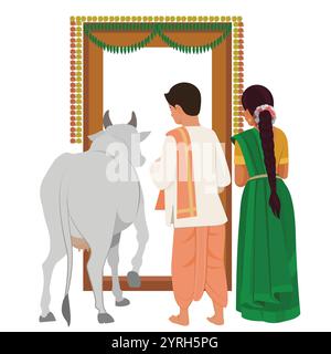 House warming ceremony, Grihapravesham, Gruhapravesha Pooja Stock Vector