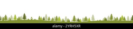 EPS 10 vector file showing christmas time nature landscape panorama background with colored firs woodland, presents, snowman and white background Stock Vector