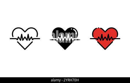 heart rate Icon in different style, represented by a heart shape and a chart line. This vector icon ideal used for healthcare theme Stock Vector