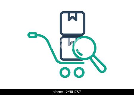 Sourcing icon. line icon style. cart with products and search. icon related to procurement. procurement management elements vector illustration Stock Vector