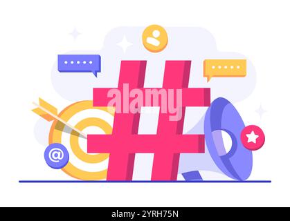 Social media marketing concept flat vector illustration for web banner, mobile app, poster, business content strategy, Hashtag marketing, Digital AD c Stock Vector