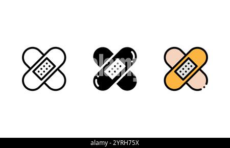 Bandage icon. vector icon with outline, glyph, and filled outline style, represented by a crossed plaster to treat a wound. Stock Vector