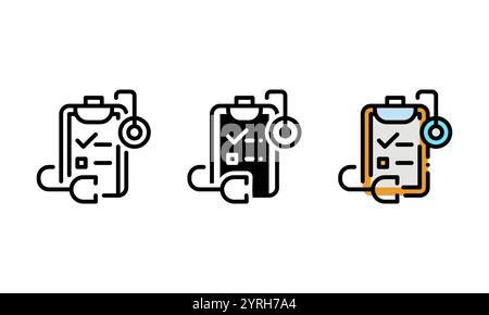 health record Icon in different style. represented by a clipboard and a stethoscope. This vector icon ideal for designs, user interfaces, and others Stock Vector