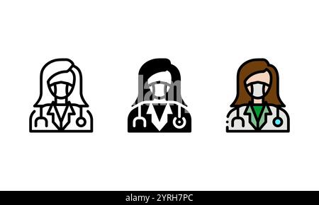 female doctor Icon. vector icon with outline, glyph, and filled outline style, represented by a woman wearing a suit and a stethoscope Stock Vector