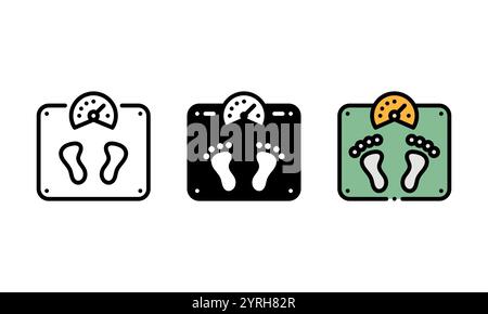 weighing scale icon. represented by measuring scales and feet. vector icon with outline, glyph, and filled outline style. healthcare concept Stock Vector