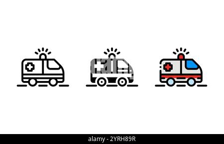 ambulance icon. vector icon with outline, glyph, and filled outline style, represented by a van and a plus symbol. ideal for healthcare theme. Stock Vector