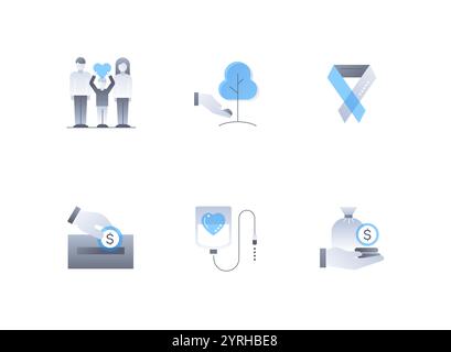 Philanthropy and caring - flat design style icons set Stock Vector