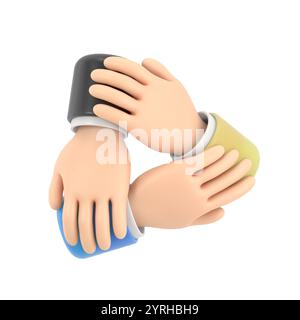 Cartoon Gesture Icon Mockup.Three human join hands together , collaboration of business and education teamwork concept.3D rendering on white backgroun Stock Photo