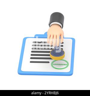 Stamp Patent. Symbol of copyright. Application for exclusivity. A person holds stamping in hand. Clipboard with a stamp of the patent.3D rendering on Stock Photo