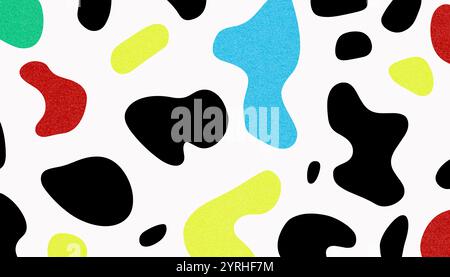 Vibrant abstract pattern featuring organic shapes in red, blue, green, yellow, and black on a white background This playful and dynamic design is idea Stock Photo