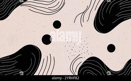 Abstract illustration featuring bold, flowing lines and scattered dots on a textured background The minimalist design offers a modern aesthetic with c Stock Photo